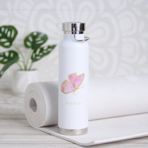 Pink and Gold Elegant Butterfly Cute Elegant Water Bottle