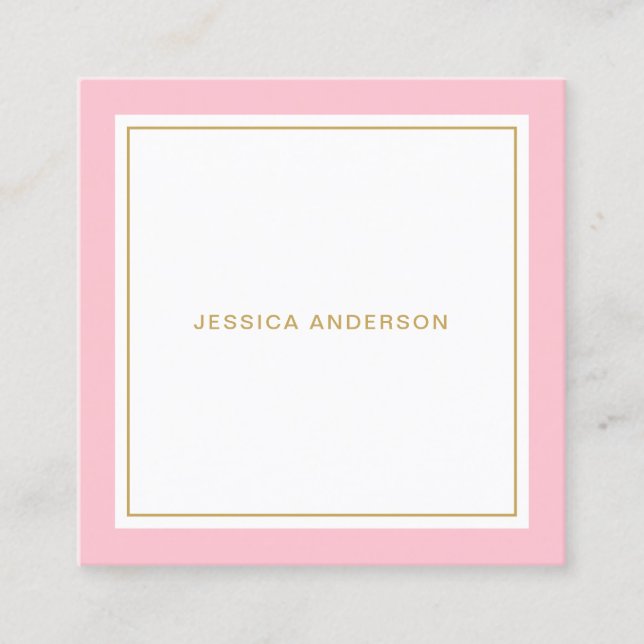 Pink And Gold Elegant Feminine Square Business Card (Front)
