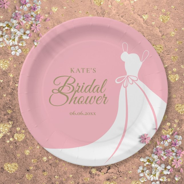Pink and Gold Elegant Gown Bridal Shower Paper Plates (Pink and Gold Elegant Gown Bridal Shower Paper Plates)
