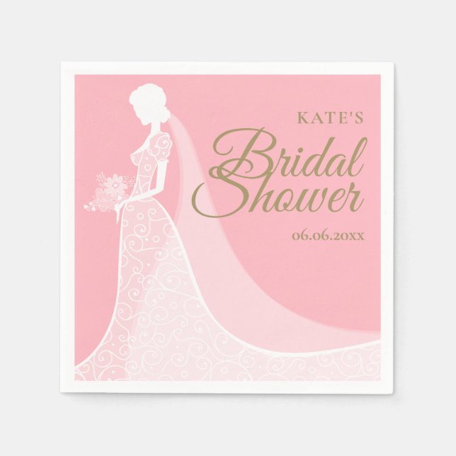 Pink and Gold Elegant Lace Gown Bridal Shower Napkins (Front)