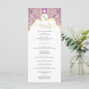 Pink and gold elegant ornate wedding program 