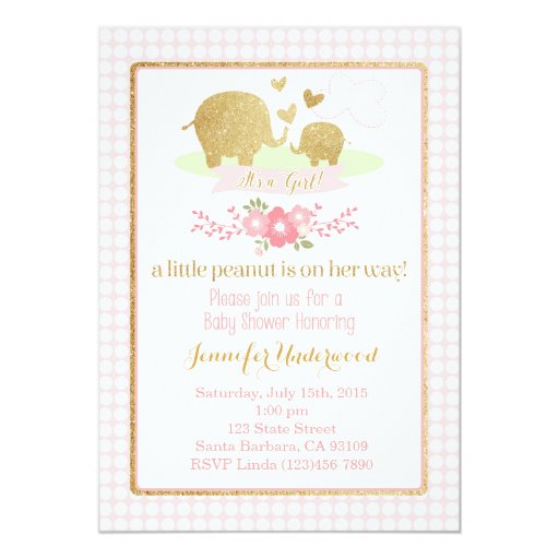 Pink And Gold Elephant Baby Shower Invitations 4