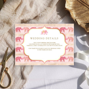 Pink and Gold Elephant Indian Wedding Details Enclosure Card