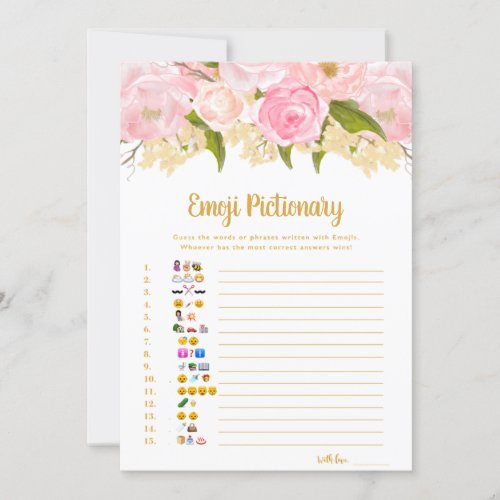 Pink And Gold Emoji Pictionary Baby Shower Games Invitation