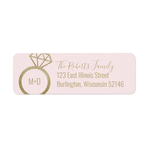 Pink and Gold Engagement Ring Wedding Label