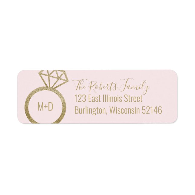 Pink and Gold Engagement Ring Wedding Label (Front)