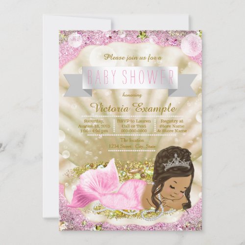 Pink and Gold Ethnic Mermaid Baby Shower Invitation