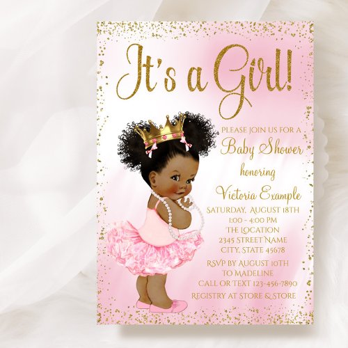 Pink and Gold Ethnic Princess Baby Shower Invitation