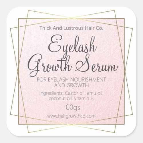 Pink And Gold Eyelash Eyebrow Or Hair Growth Serum Square Sticker