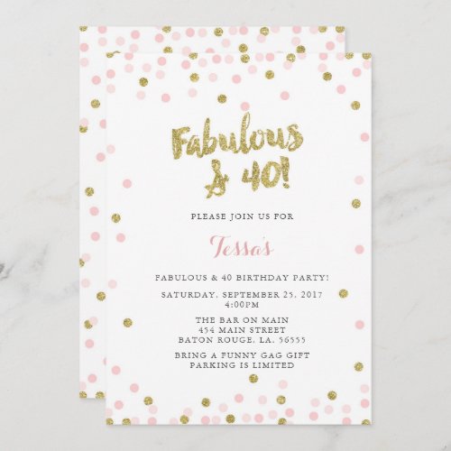 Pink and Gold Fabulous  40 Birthday Invitations