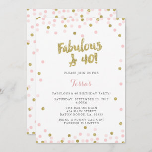 Pink and Gold Fabulous & 40 Birthday Invitations