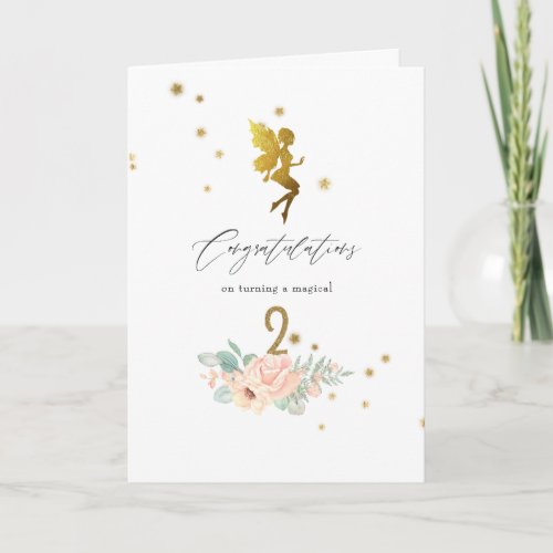 Pink and Gold Fairy themed Girl 2nd Birthday Card