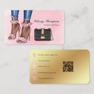 Pink and Gold Fashion Designer QR Code Business Card