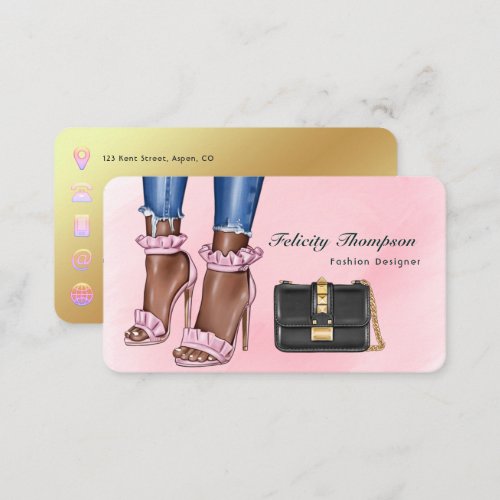 Pink and Gold Fashion Designer QR Code Business Card