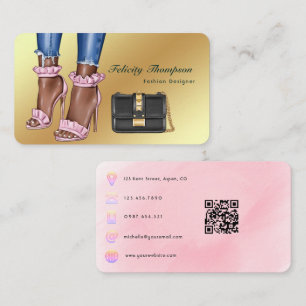 Pink and Gold Fashion Designer QR Code Business Card