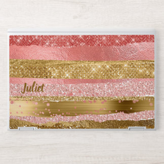 Pink and Gold Faux Foil and Glitter HP Laptop Skin