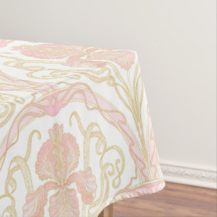 Pink and Gold Feminine Floral Scalloped Arches Tablecloth