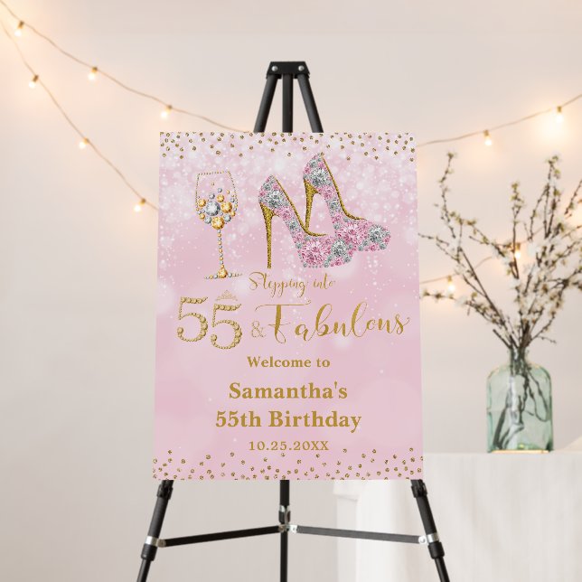 Pink and Gold Fifty Five & Fabulous 55th Birthday  Foam Board (In Situ (Stand))