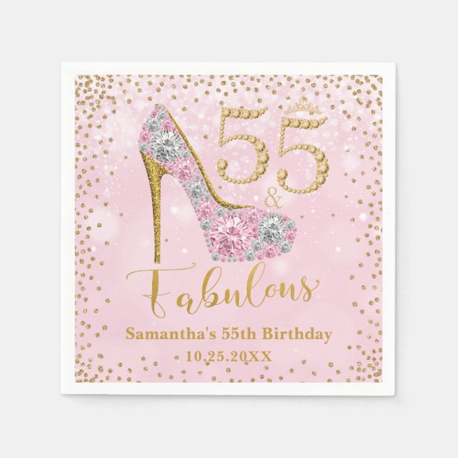 Pink and Gold Fifty Five & Fabulous 55th Birthday Napkins (Front)