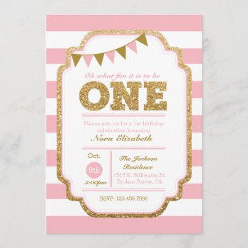 Pink And Gold First Birthday Invitation by EllisonReed at Zazzle