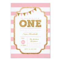 Pink and gold First Birthday Invitation