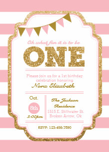 pink and gold 1st birthday invitations zazzle