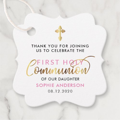 Pink And Gold First Holy Communion Thank You Favor Tags