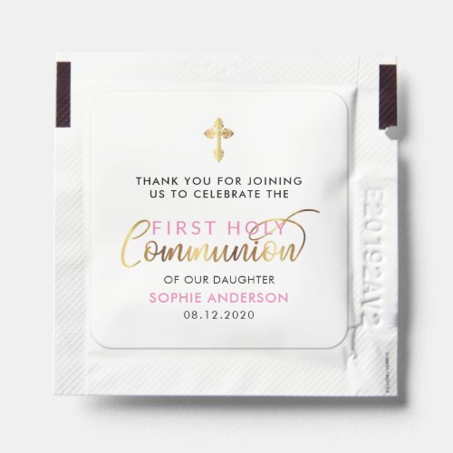 Pink And Gold First Holy Communion Thank You  Hand Sanitizer Packet