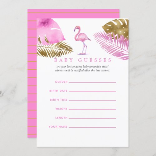 Pink and Gold Flamingo Baby Shower Baby Guesses Invitation