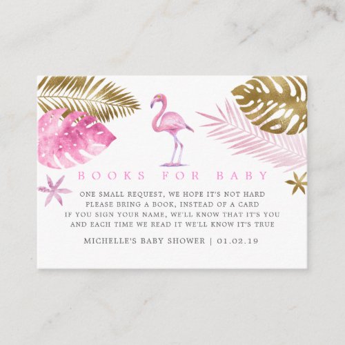 Pink and Gold Flamingo Baby Shower Book Request Enclosure Card