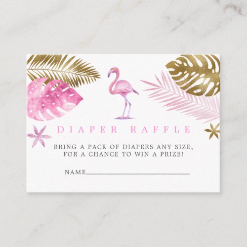 Pink and Gold Flamingo Baby Shower Diaper Raffle Enclosure Card