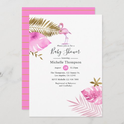 Pink and Gold Flamingo Baby Shower Invitation