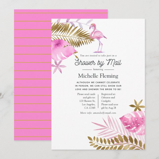 Pink and Gold Flamingo Bridal Shower by Mail Invitation (Front/Back)