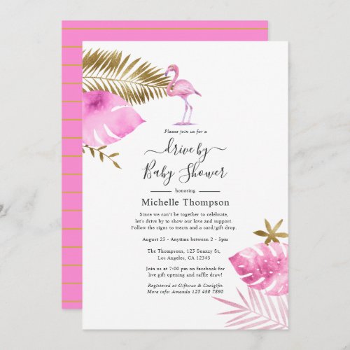Pink and Gold Flamingo Drive By Shower Invitation