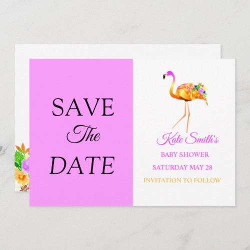 Pink and Gold Flamingo  watercolor flowers  Save The Date