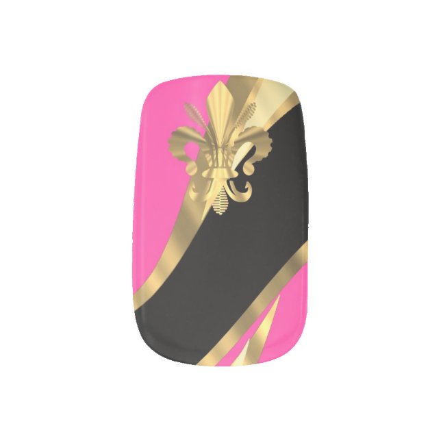Pink and gold  fleur de lys minx nail wraps (Right Thumb)