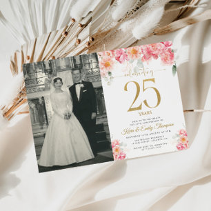Pink and Gold Floral 25th Anniversary Invitation