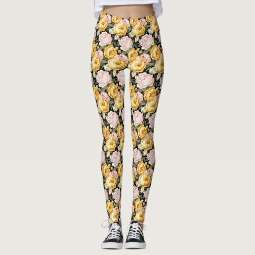 Pink and Gold Floral 2 Leggings