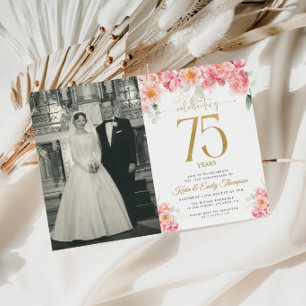 Pink and Gold Floral 75th Anniversary Invitation