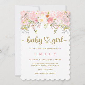 Pink and Gold Floral Baby Shower Invitation Girl