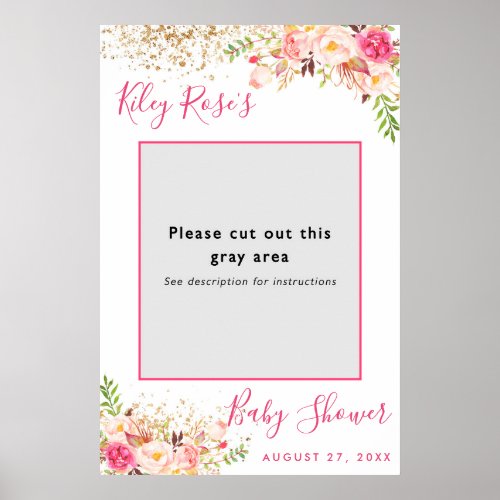 Pink And Gold Floral Baby Shower Photo Prop Frame Poster