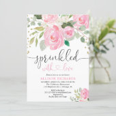 Pink and gold floral baby sprinkle girl invitation (Standing Front)