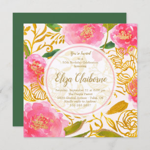 Pink and Gold Floral Birthday Party Invitation