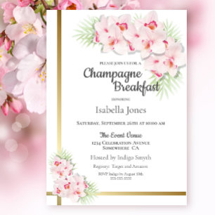Pink and Gold Floral Bridal Champagne Breakfast Invitation