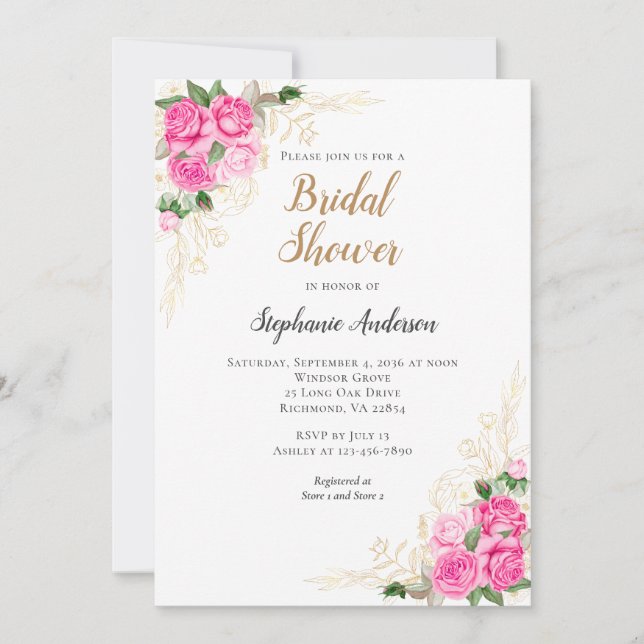 Pink and Gold Floral Bridal Shower Invitation (Front)