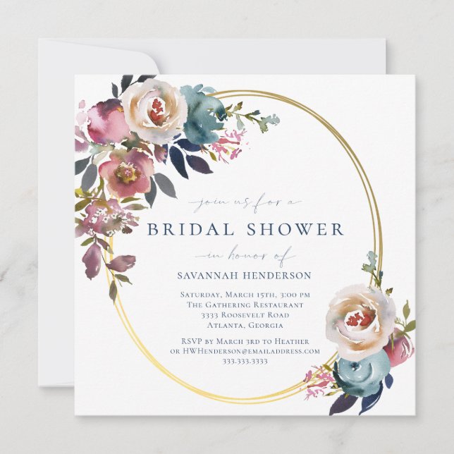 Pink and Gold Floral Bridal Shower Invitation (Front)