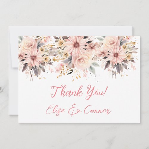 Pink and Gold Floral Butterfly Thank You Cards