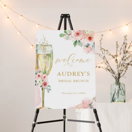 Pink and Gold Floral Champagne Glass Welcome Foam Board