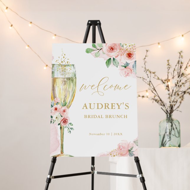 Pink and Gold Floral Champagne Glass Welcome Foam Board (In Situ (Stand))