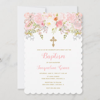 Pink and Gold Floral Communion Invitation Girl